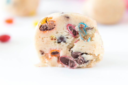 Easy to throw together Edible Cookie Dough Bombs recipe is outrageously good, made with no eggs, and especially perfect for Christmas dessert trays!
