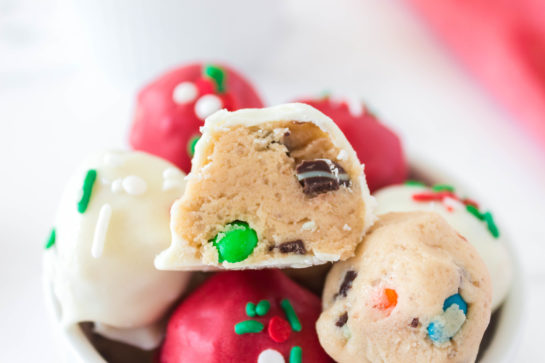 Easy Edible Cookie Dough Balls recipe is outrageously good, made with no eggs, and especially perfect for Christmas dessert trays!