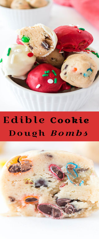 Easy Edible Cookie Dough Bombs recipe is outrageously good, made with no eggs, and especially perfect for Christmas holiday dessert trays!