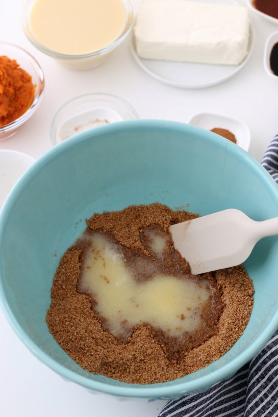 Making the crust for the No Bake Pumpkin Cheesecake recipe