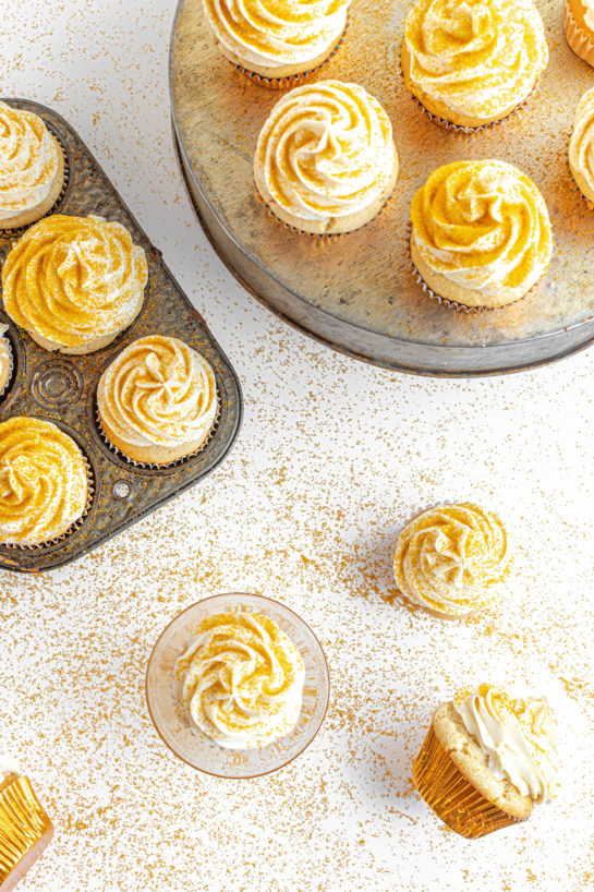 Overhead shot of the finished Champagne Cupcakes recipe