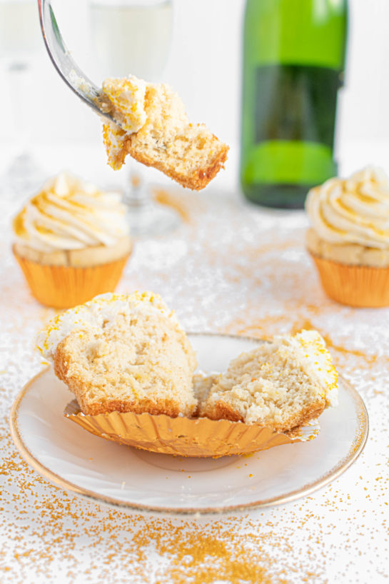 Photo of the finished Champagne Cupcakes recipe sliced open