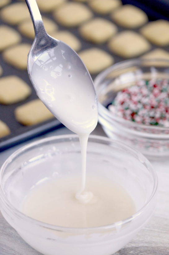 Making the icing for the Christmas Sugar Cookie Bites recipe