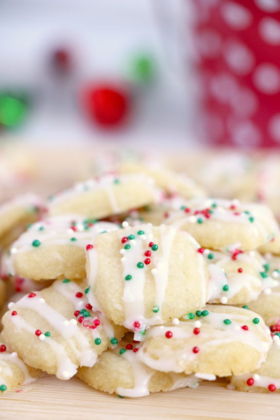 The finished frosted Christmas Sugar Cookie Bites recipe