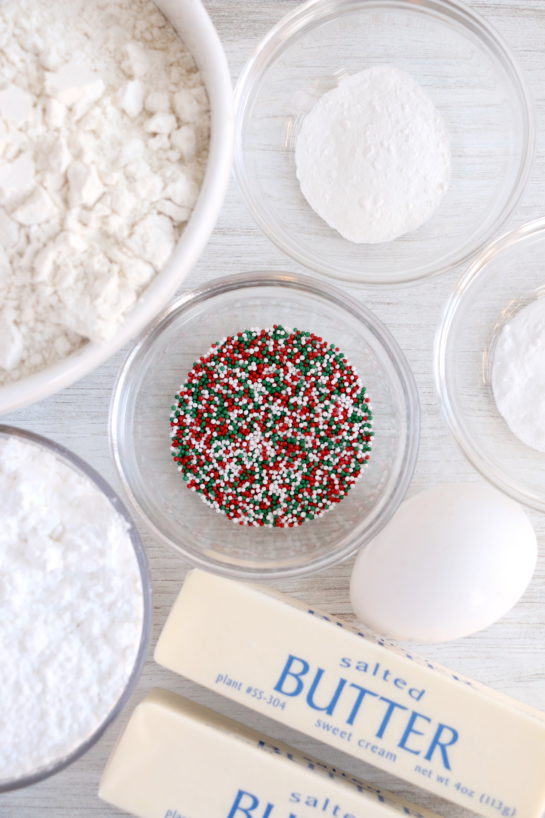 Ingredients needed to make the Christmas Sugar Cookie Bites recipe
