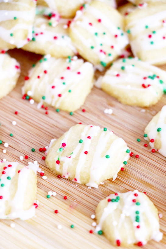Iced Christmas Sugar Cookie Bites recipe for Christmas cookie trays or edible gift idea for the holidays!