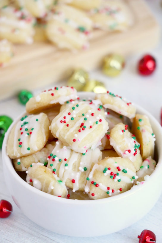 Easy and fast Christmas Sugar Cookie Bites recipe for Christmas cookie trays or edible gift idea for the holidays!