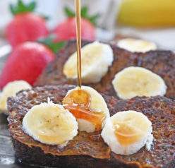 Banana Bread French Toast recipe is a great breakfast for preparing ahead and it’s loaded with banana flavor! No need to wait for the weekend to enjoy French toast when you can cook up this irresistible banana breakfast in no time at all.