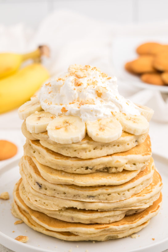 Easy Banana Pudding Pancakes are flavorful enough you don't even need the syrup! They are a quick and easy breakfast or brunch recipe you will love!