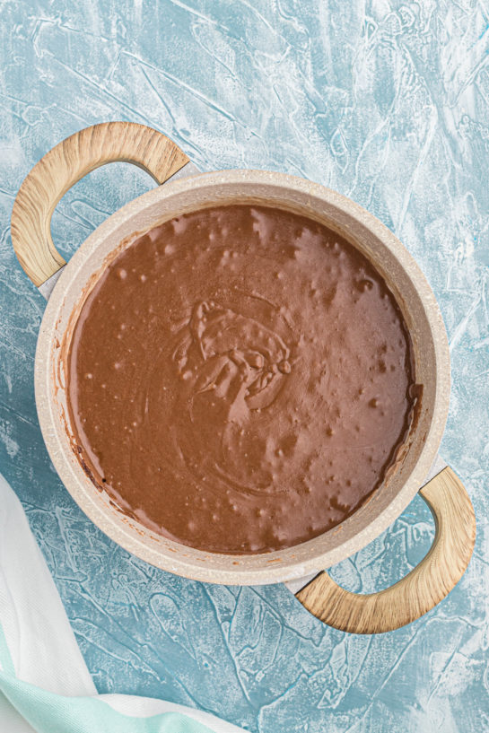 Melting the chocolate needed to make Andes Mint Chocolate fudge for St. Patrick's Day