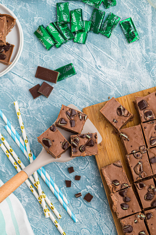 Overheadphoto of the finished Andes Mint Fudge recipe