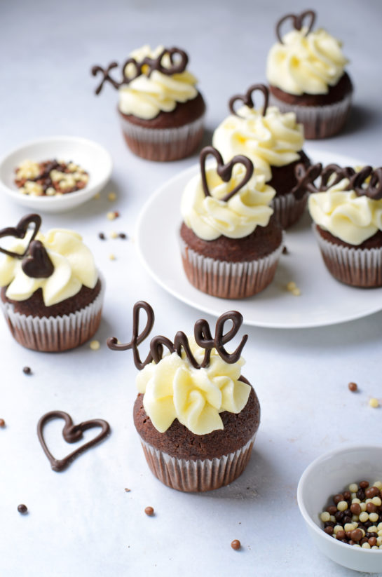 Lover's Chocolate Cupcakes recipe: Valentine's Day Chocolate Cupcakes that are elegant and gourmet treats made with no special skills and equipment. Show your Valentine how much you love them!