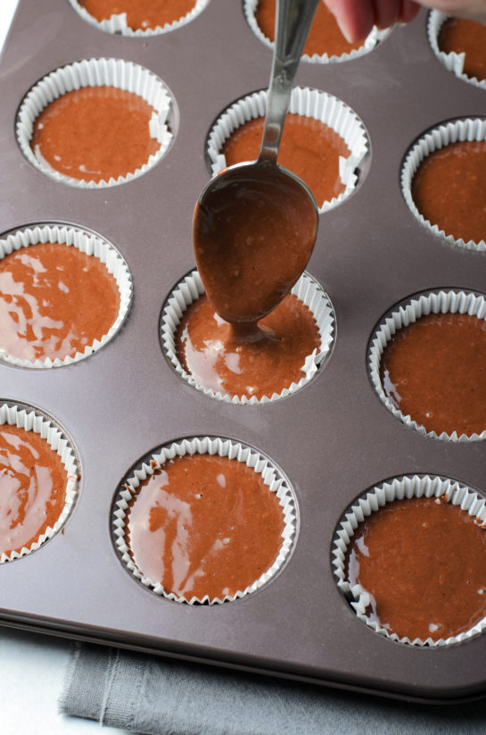 Making the cupcakes for the Lover's Chocolate Cupcakes recipe