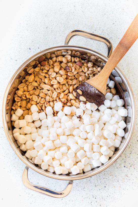 Mixing in the marshmallows to make the Valentine's Day Best Rocky Road recipe
