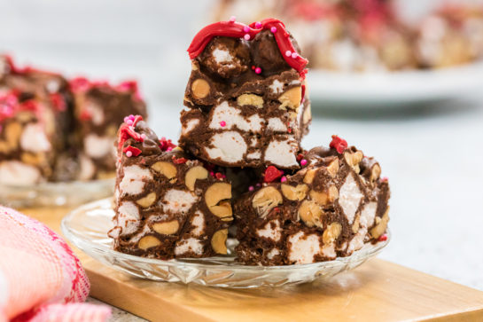 The best Valentine's Day Rocky Road recipe is the perfect chocolate candy for any holiday, Christmas, or party!