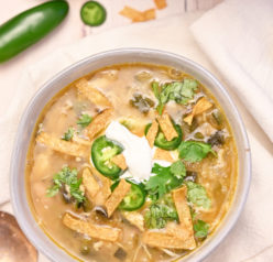 Easy White Chicken Chili recipe flavorful blend of tender chicken, white beans and just enough spice! This is my new favorite chili recipe for a cold winter day!