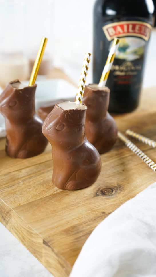Bailey’s Chocolate Bunny Cocktail recipe displayed and ready to be served for an Easter party 