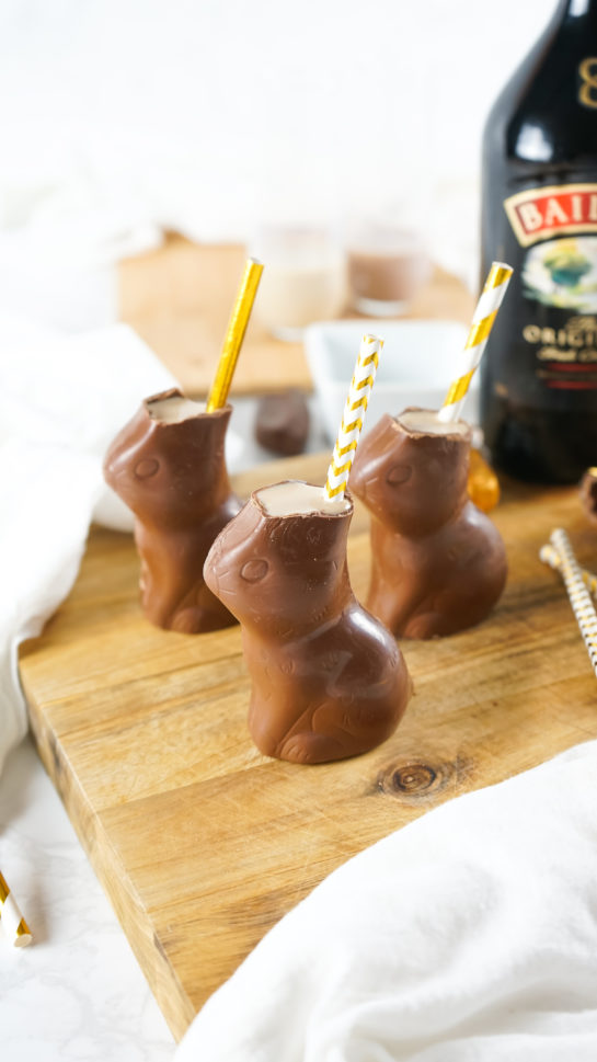 Photo of Bailey’s Chocolate Bunny Cocktail recipe ready to be served for a party with straws in