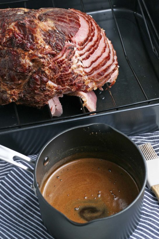 Ready to pour the glaze on for the Glazed Spiral Ham recipe