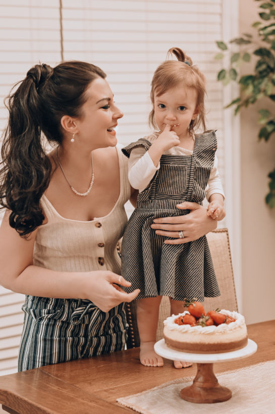 Eating the New York-Style Cheesecake recipe with my daughter