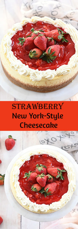 This silky smooth Strawberry Topped New York-Style Cheesecake recipe is the perfect combination of tangy cheesecake and sweet summer berries! It also looks beautiful on your table!