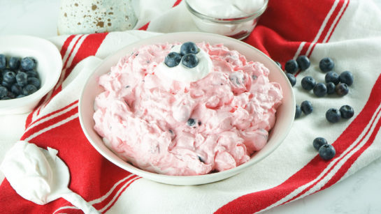 Easy Patriotic Red White and Blue Fluff Salad recipe for Memorial day or 4th of July picnics!