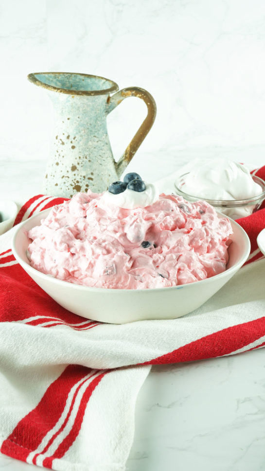 Easy Patriotic Red White and Blue Fluff Salad recipe for any picnic or potluck 