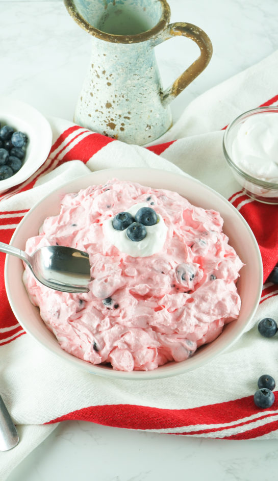 Easy Patriotic Red White and Blue Fluff Salad recipe for any summer picnic, party or potluck. 
