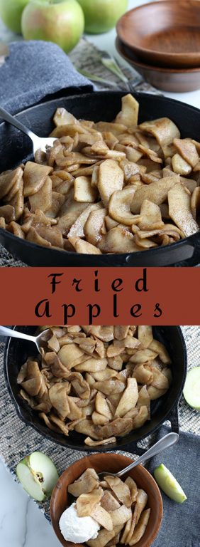 Easy Fried Apples are fresh apple wedges cooked up in butter, sugar and cinnamon until soft and browned. An easy side dish or dessert option for the fall or Thanksgiving that always gets rave reviews!