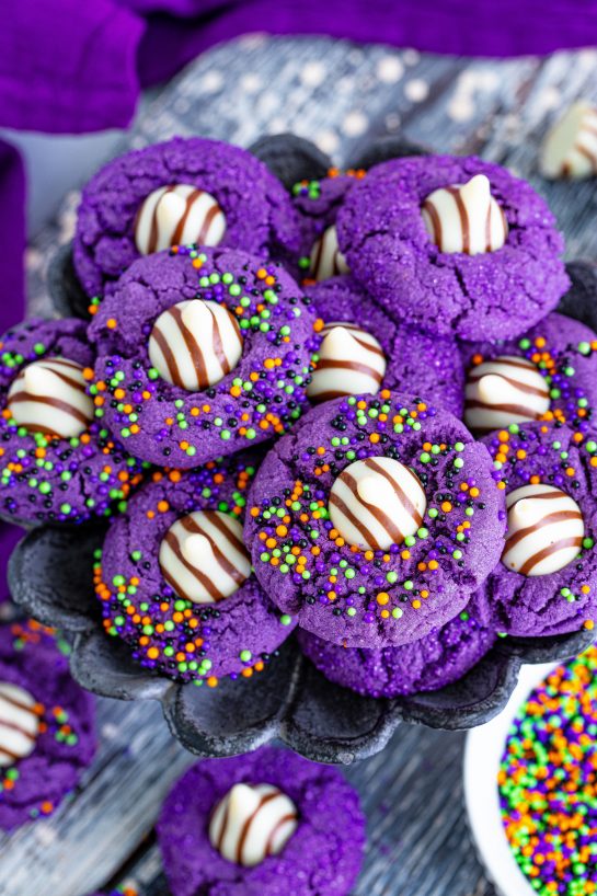 Easy deep purple Halloween Witch Hat Cookies Recipe for any fall or spooky Halloween party!