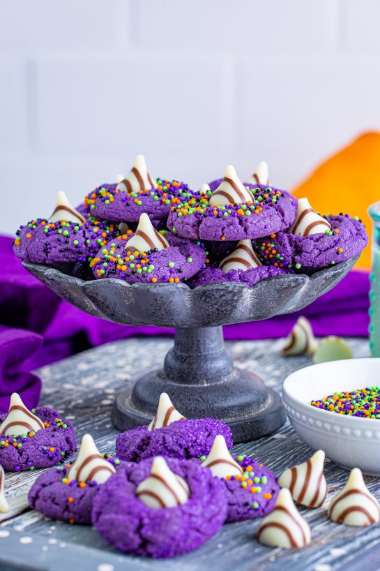 Simple and spooky purple Halloween Witch Hat Cookies Recipe for any fall or Halloween party!