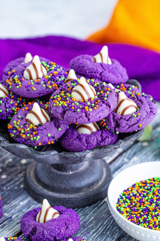 Easy dark purple Halloween Witch Hat Cookies Recipe for any fall or spooky Halloween party!