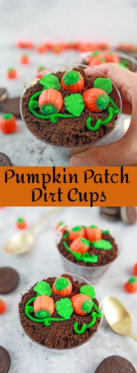 Adorable Pumpkin Patch Dirt Cups are such a cute, kid-friendly dessert recipe for fall, Thanksgiving and Halloween parties!