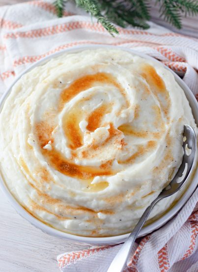 Traditional, creamy Amish Mashed Potatoes will be your favorite mashed potatoes ever and best Thanksgiving or Christmas dinner side dish! The browned butter makes all the difference and these are packed with delicious flavor!