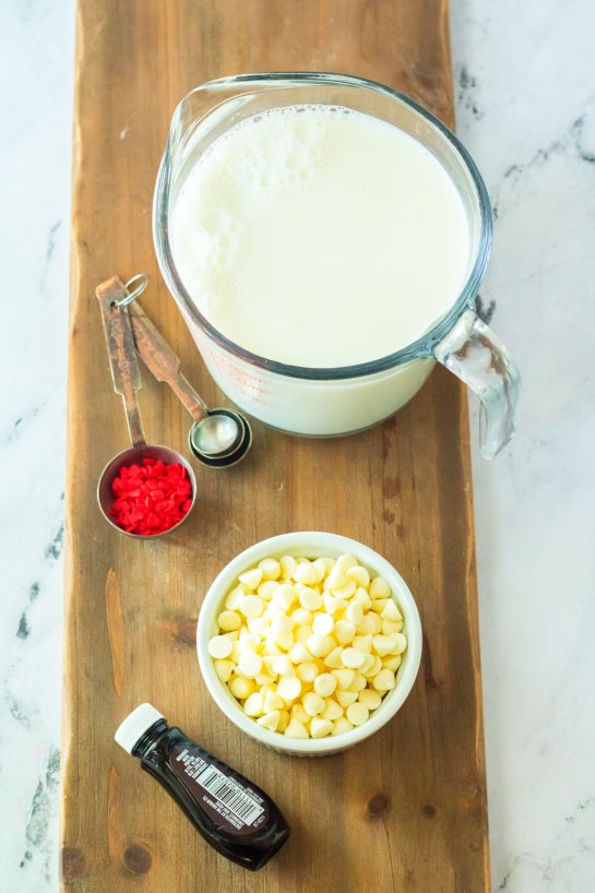 Ingredients needed to make the Grinch Hot Chocolate recipe for Christmas holiday