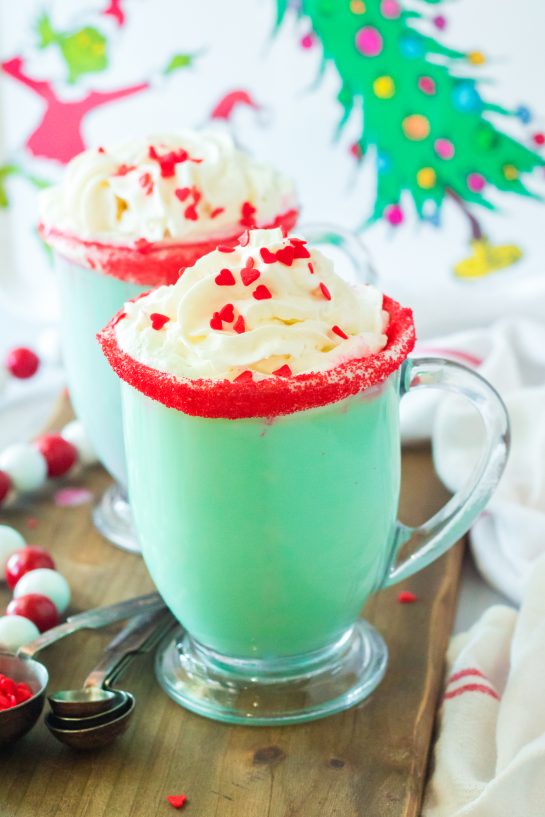 This Grinch Hot Chocolate recipe is the perfect combination of creamy, smooth hot chocolate and green Grinch fun for Christmas. Kids and adults alike will love it!