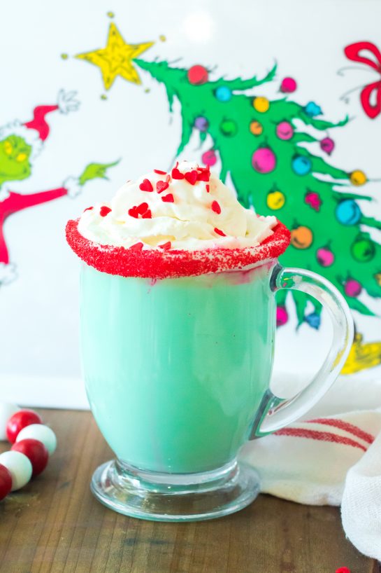 This Grinch Hot Chocolate recipe is the perfect combination of creamy, smooth hot chocolate and green Grinch fun for Christmas. Kids and adults will love it!