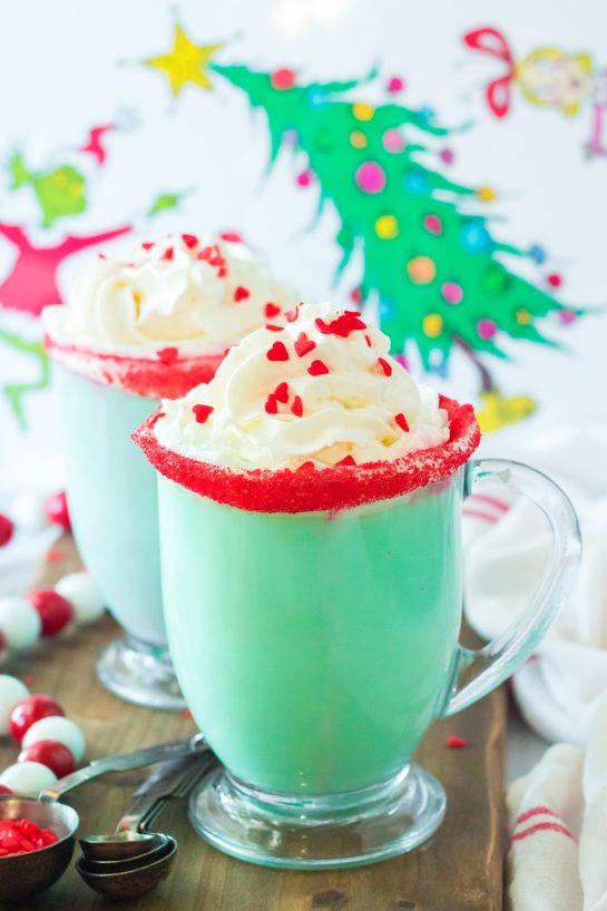 Green Grinch Hot Chocolate recipe is the perfect combination of creamy, smooth hot chocolate and green Grinch fun for Christmas. Kids and adults alike will love it!