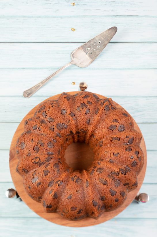 The Peanut Butter Chocolate Chip Bundt Cake recipe baked and out of the pan