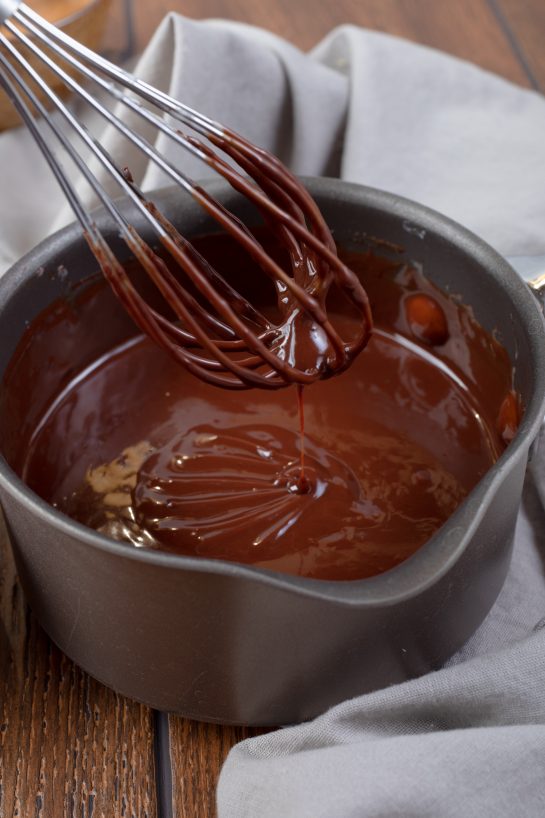 The chocolate Ganache for the Peanut Butter Chocolate Chip Bundt Cake recipe