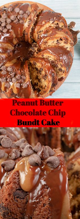 Peanut Butter Chocolate Chip Bundt Cake recipe is super easy and delicious cake that always pleases! The cake always comes out moist and is a combination of salty and sweet for the holidays or any occasion!