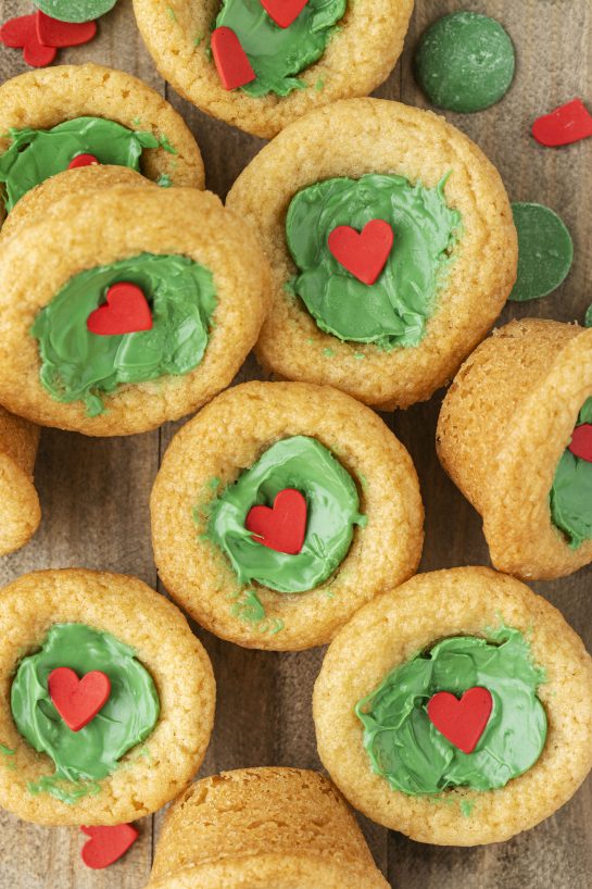Overhead photo of the Dr. Suess' the Grinch Cookie Cup Bites recipe for Christmas