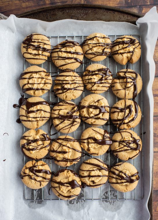 Overhead shot of the delicious Peanut Butter Thumbprint Cookies recipe which are my favorite Christmas cookie