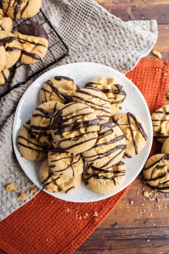 Overhead shot of the finished Peanut Butter Thumbprint Cookies recipe 