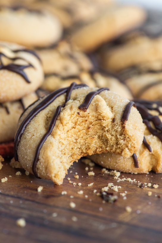 Close-up shot of the finished Peanut Butter Thumbprint Cookies recipe 