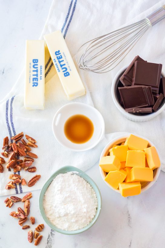 Ingredients needed for the Secret Ingredient Fudge recipe made with Velvetta Cheese 