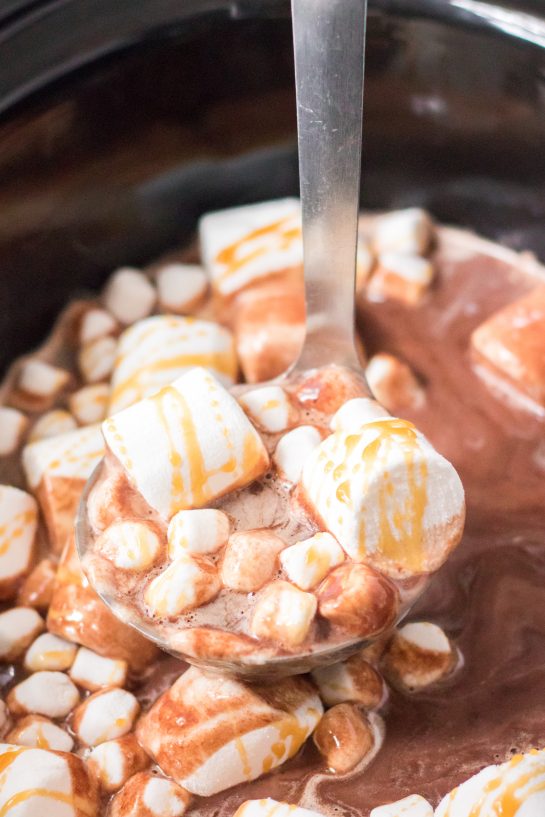 Crock Pot Caramel Hot Chocolate is an incredibly simple big batch recipe for the holidays or any occasion that packs a wonderful chocolate flavor punch and is super creamy deliciousness!