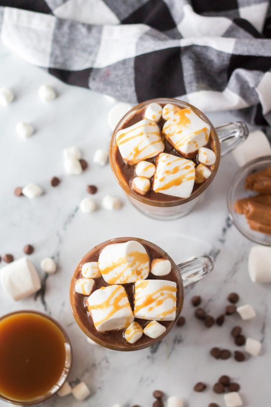 Overhead shot of the Slow Cooker Caramel Hot Chocolate recipe