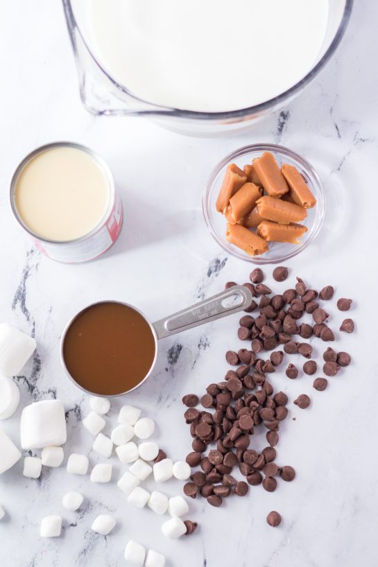 Ingredients needed for the Slow Cooker Caramel Hot Chocolate recipe