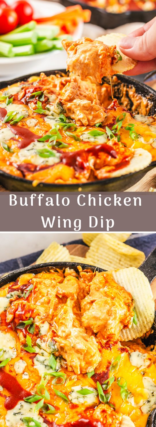 Buffalo Chicken Wing Dip recipe takes the traditional taste of buffalo chicken wings and puts them in an easy dip. With just 5 ingredients, you are sure to fall in love with this easy appetizer dip!